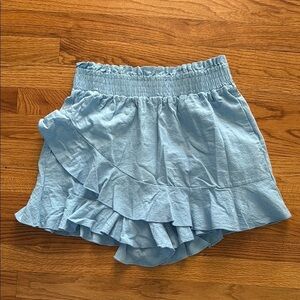 Light Blue Ruffled Skirt Skort Pull On Elastic Waist Women's M